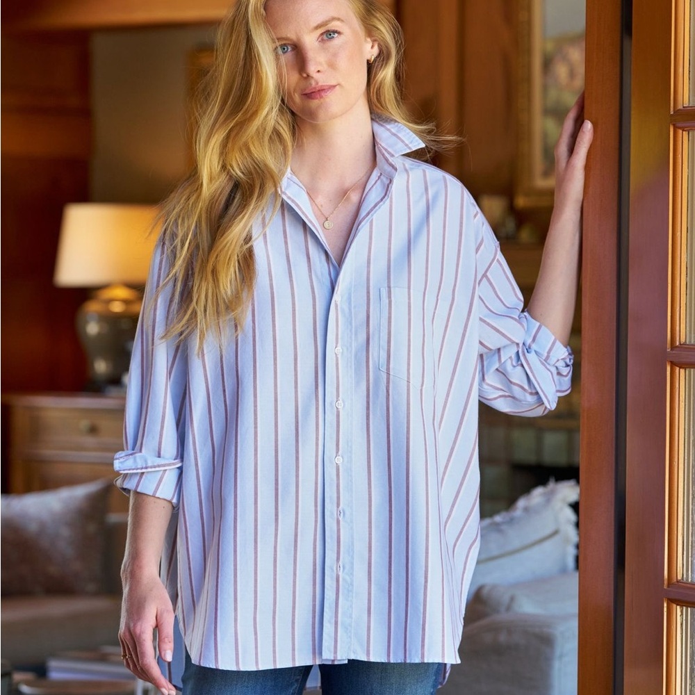 Frank & Eileen Blue and Red and White Stripe Button Down Eileen Style